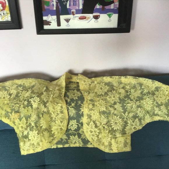 Rare Vintage 50s yellow dress Rockabilly lace bolero cocktails - Picture 13 of 16